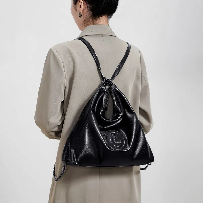 CNOLES Polyurethane Soft Leather Commute Bag Hobo Bag Shoulder Bag Medium Size Women's Black-2