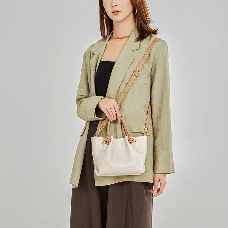 CNOLES Cow Leather Shoulder Bag, Crossbody Bag, Handbag Women's Ecru-4