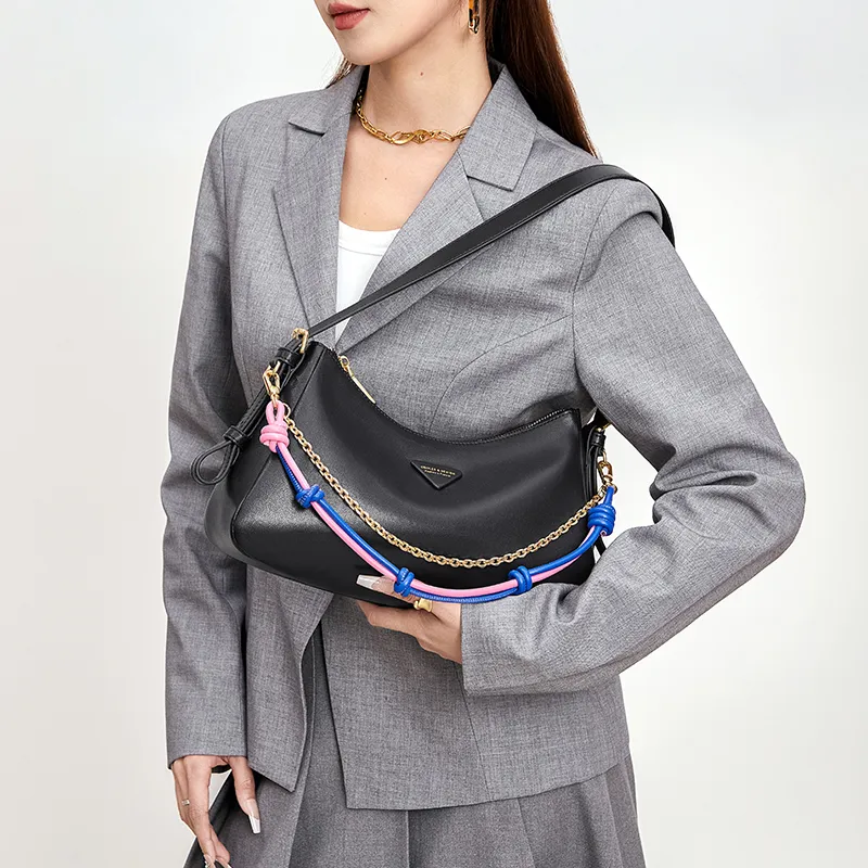 CNOLES Synthetic Leather Hobo Bag Crossbody Bag Shoulder Bag Regular Women's Black/White-4