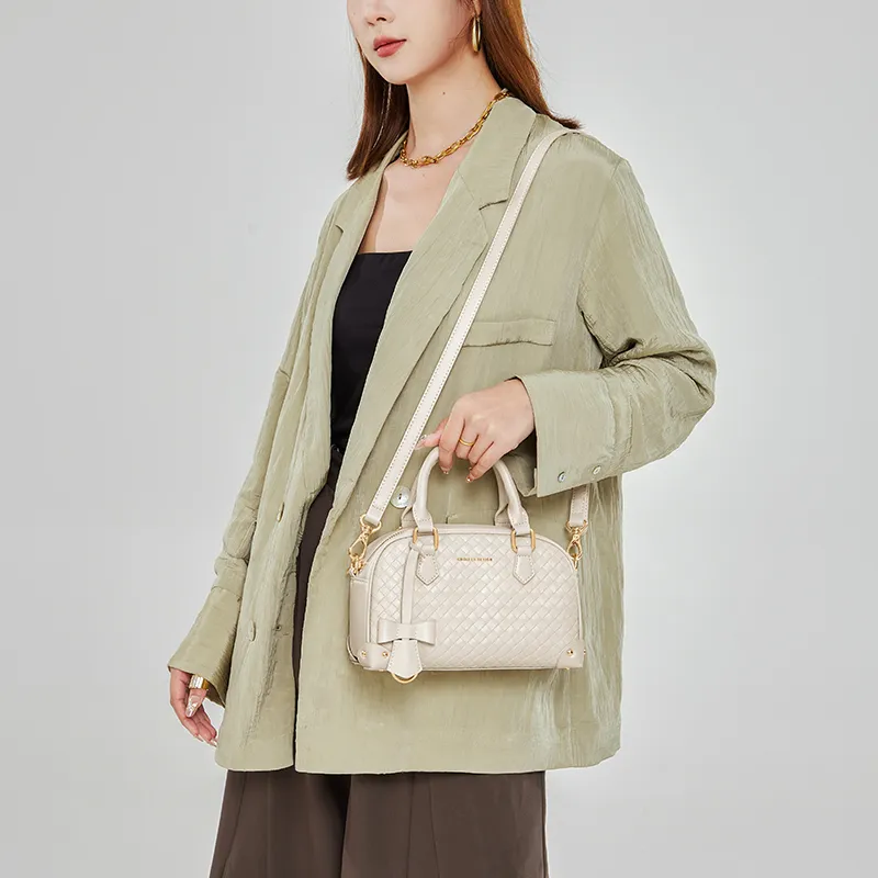 CNOLES Synthetic Leather With Cow Leather Handbag, Shoulder Bag, Crossbody Bag Women's White-5