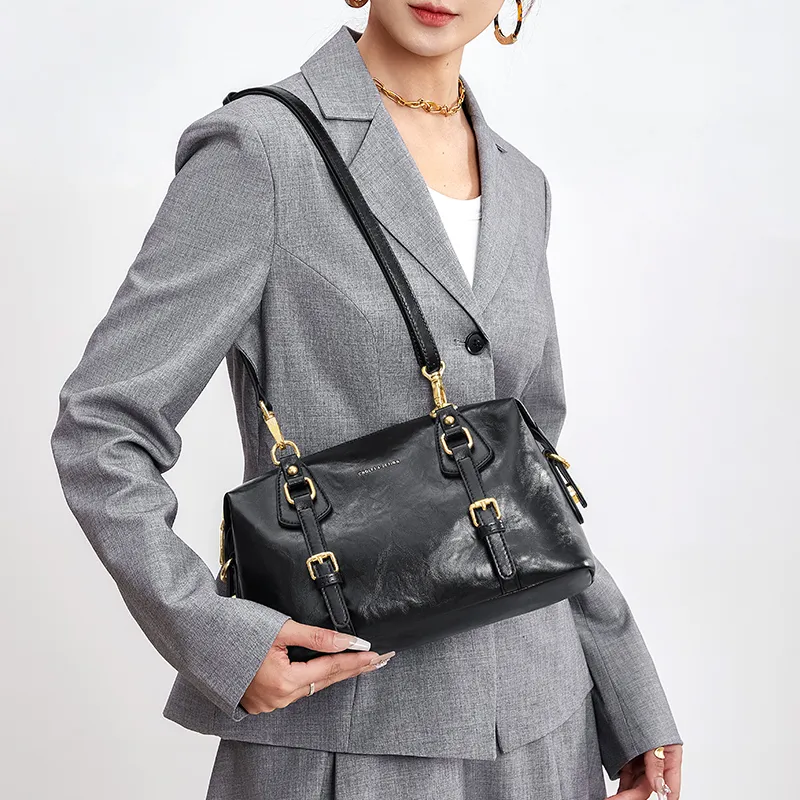CNOLES Microfiber Synthetic Leather Backpack, Crossbody Bag, Shoulder Bag Women's Black-5