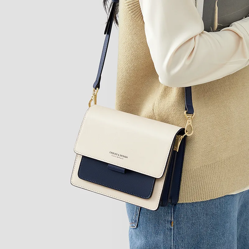 CNOLES Cow Leather Crossbody Bags Shoulder Bags Women's Fashion Blue White-4