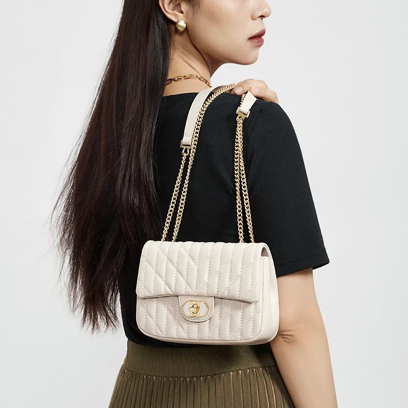 CNOLES Microfiber Synthetic Leather Crossbody Bag, Shoulder Bag Regular Women's Diamond Pattern Milk White-3