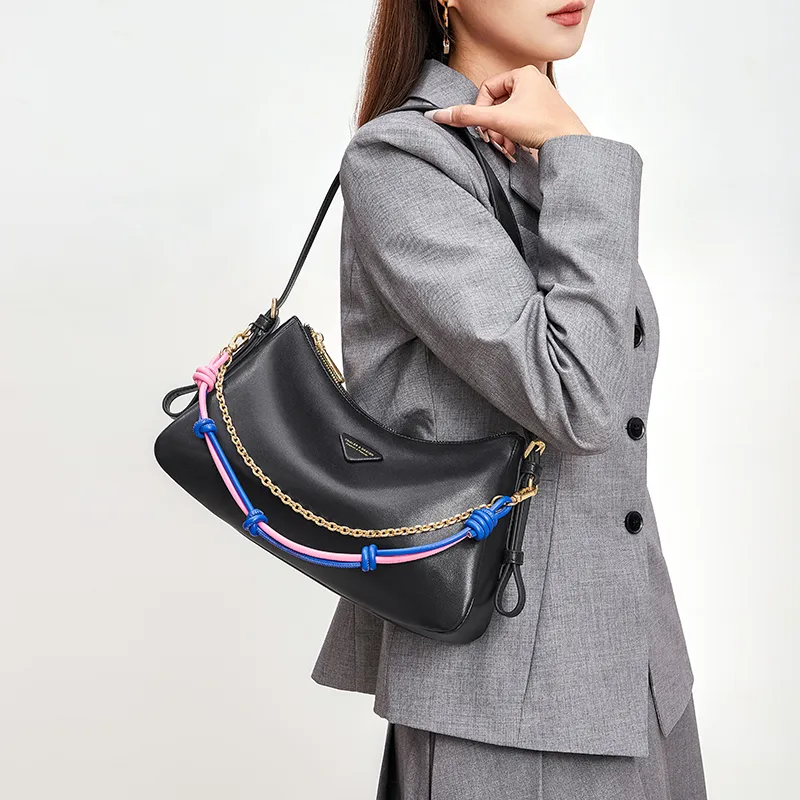 CNOLES Synthetic Leather Hobo Bag Crossbody Bag Shoulder Bag Regular Women's Black/White-1