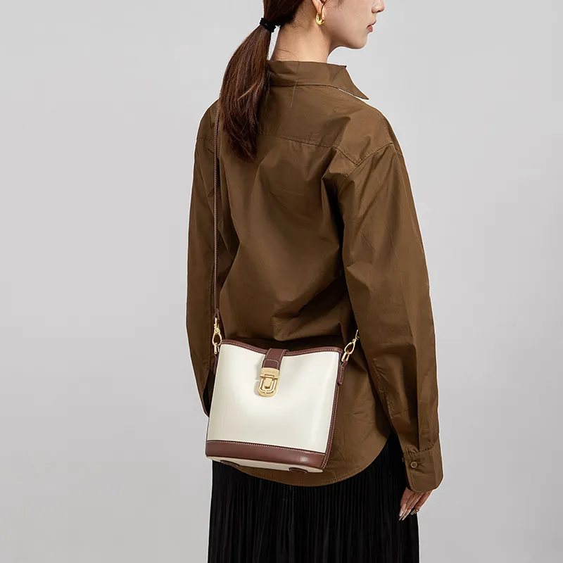 CNOLES Cow Leather Shoulder Bag, Crossbody Bag Women's Italian Milk Coffee-6