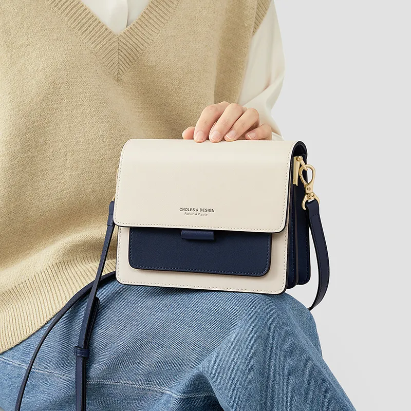 CNOLES Cow Leather Crossbody Bags Shoulder Bags Women's Fashion Blue White-6