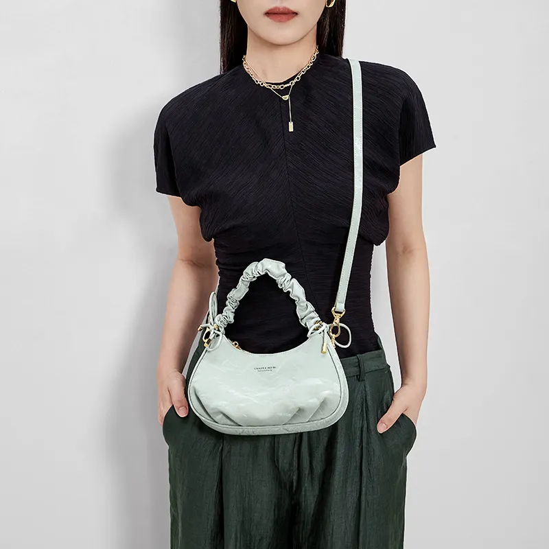 CNOLES Cow Leather Shoulder Bag, Crossbody Bag Regular Women's Mint Green-6