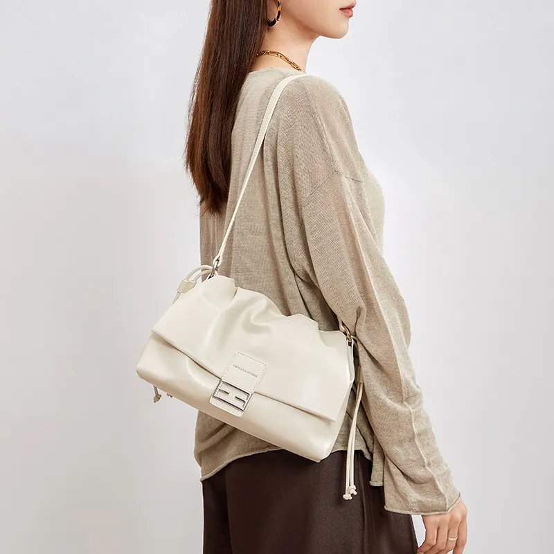 CNOLES Microfiber Synthetic Leather Baguette Bag Shoulder Bag Regular Women's White/Black-5