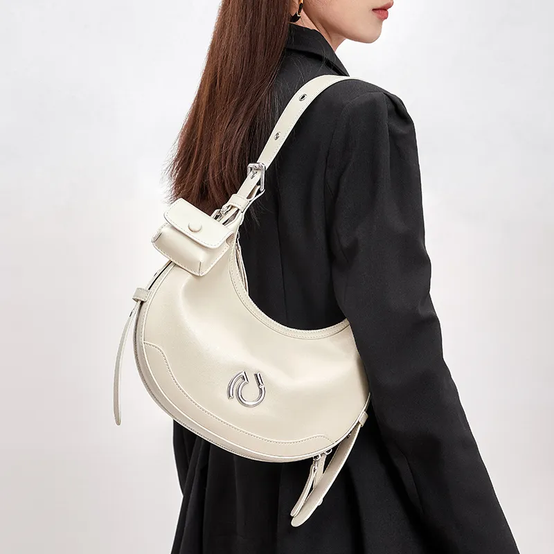 CNOLES Cow Leather Shoulder Bag, Crossbody Bag Regular Women's Cream White-2