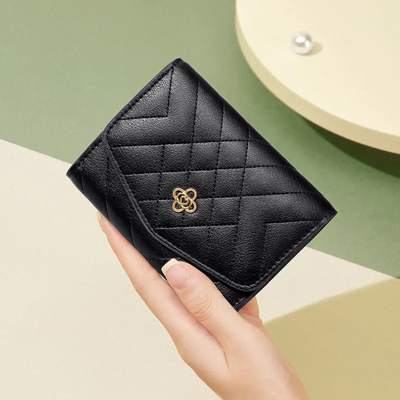 CNOLES Cow Split Leather Bonded Synthetic Leather Coin Purse Clutch Wallet Regular Women's Black-3