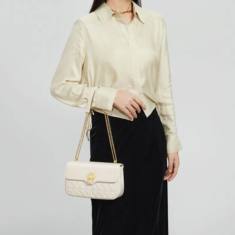 CNOLES Cow Leather Crossbody Bag Shoulder Bag Women's Cream White-2