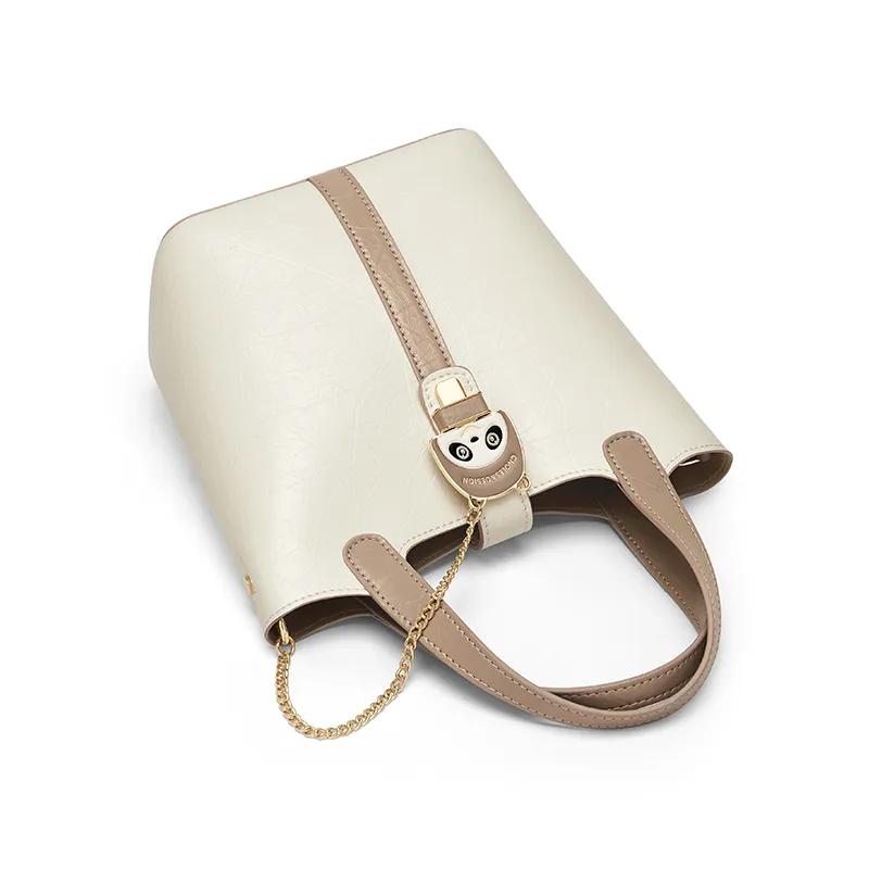 CNOLES Cow Leather Handbag Bucket Bag Shoulder Bag Crossbody Bag Regular Women's Cream White-3