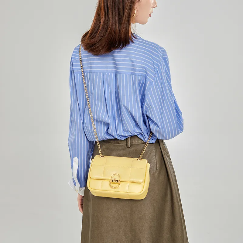 CNOLES Cow Leather Shoulder Bag, Underarm Crossbody Bag Trumpets Women's Egg White Yellow-3