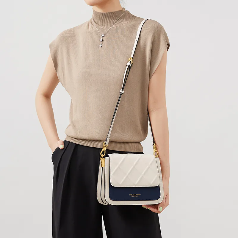 CNOLES Cow Leather Crossbody Bags Shoulder Bags Women's Fashion Blue White-14