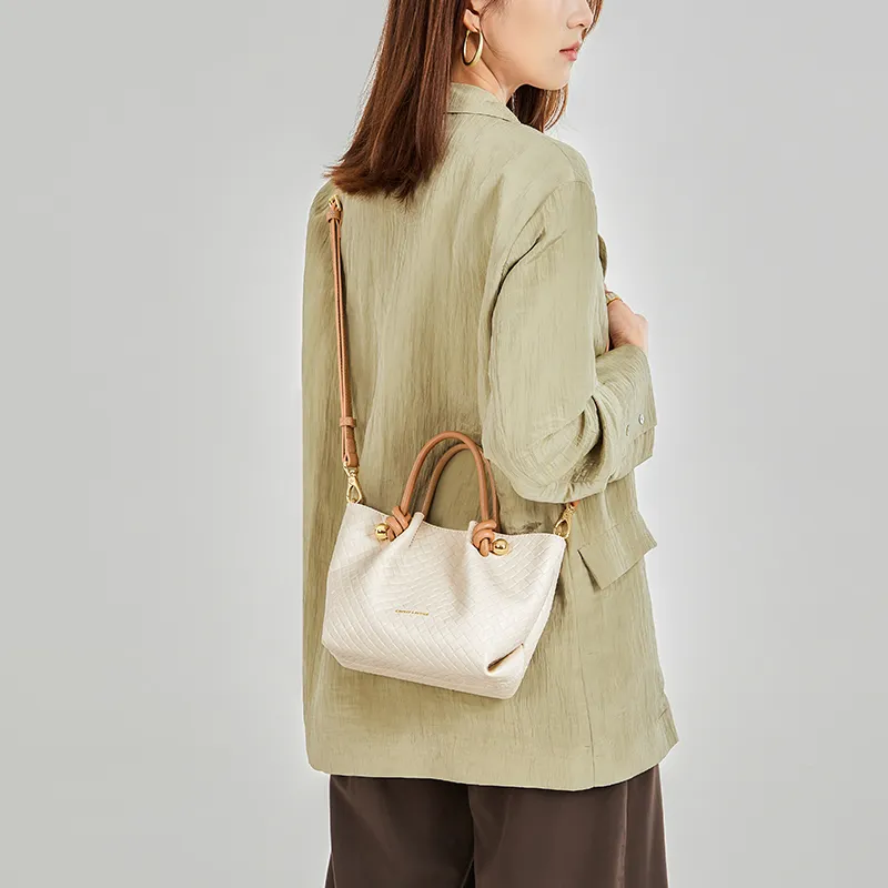 CNOLES Cow Leather Shoulder Bag, Crossbody Bag, Handbag Women's Ecru-5