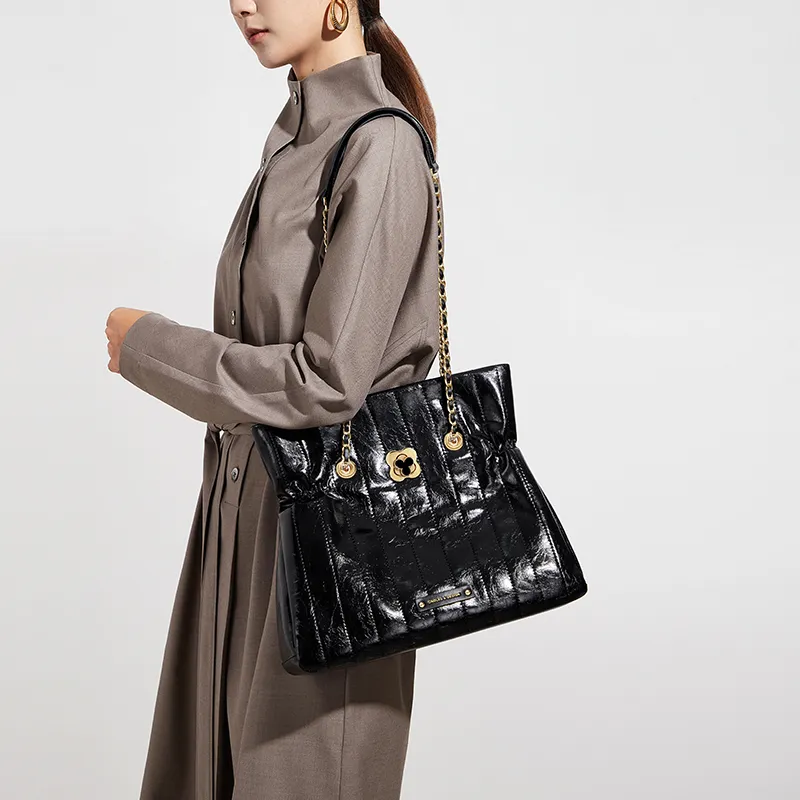 CNOLES Synthetic Leather Casual Workplace Date Commute Crossbody Bag, Shoulder Bag Tote Regular Women's Glaze Black-6