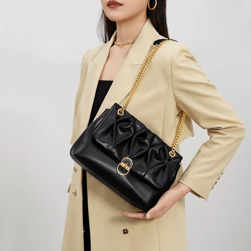 CNOLES Cow Leather Underarm Shoulder Bag Regular Women's Moon Black-5
