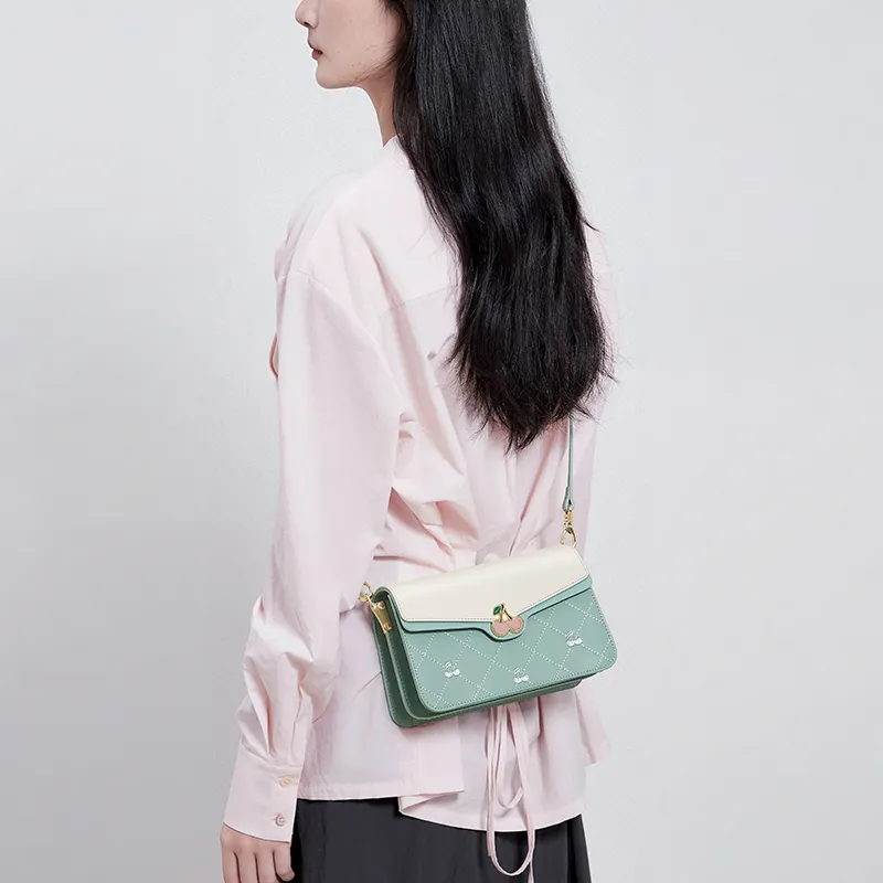 CNOLES Cow Leather/Synthetic Leather Shoulder Bag Crossbody Bag Regular Women's Emerald White-6