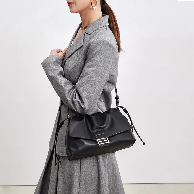 CNOLES Microfiber Synthetic Leather Baguette Bag Shoulder Bag Regular Women's White/Black-12