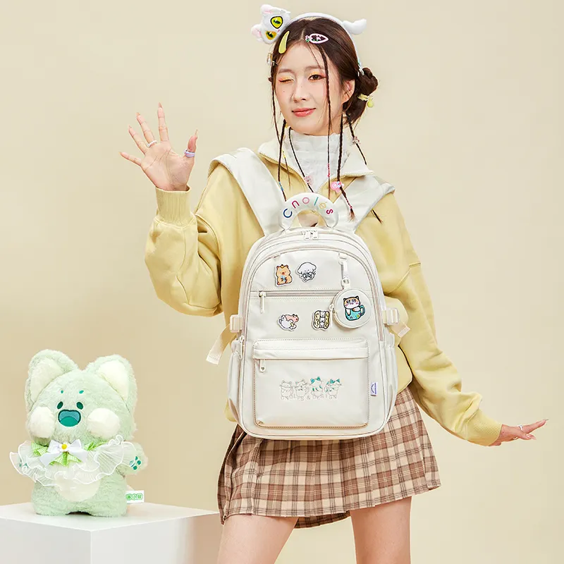 CNOLES Fabric Backpack Women's Cream White/Pink Blossom-4