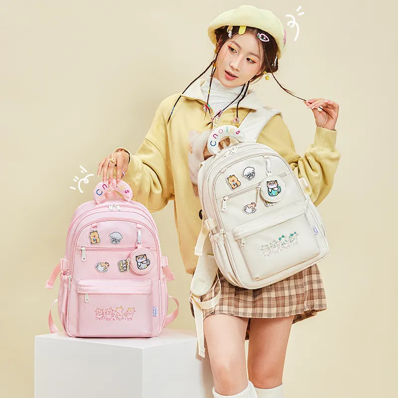 CNOLES Fabric Backpack Women's Cream White/Pink Blossom-7