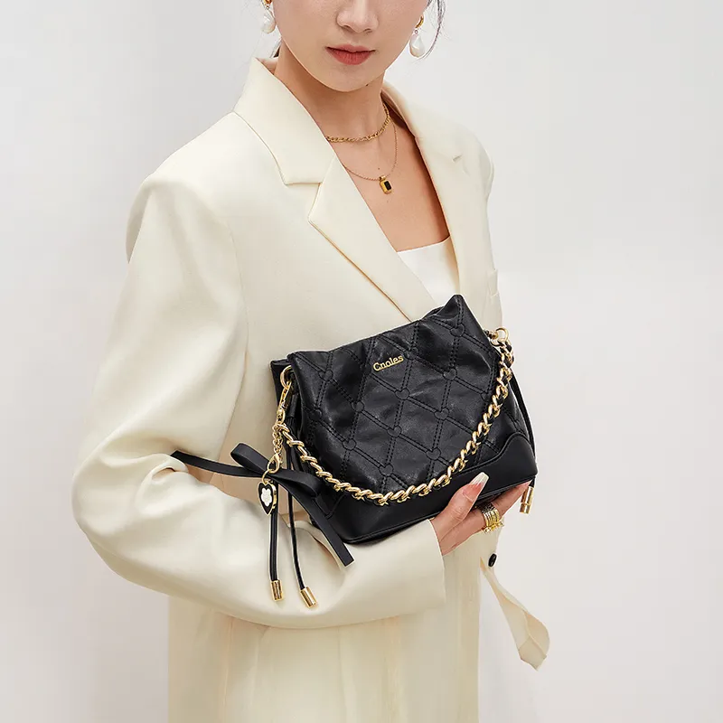 CNOLES Microfiber Leather Crossbody Bag, Handbag Regular Women's Cream Black Coffee/Rong Tiao Black-8