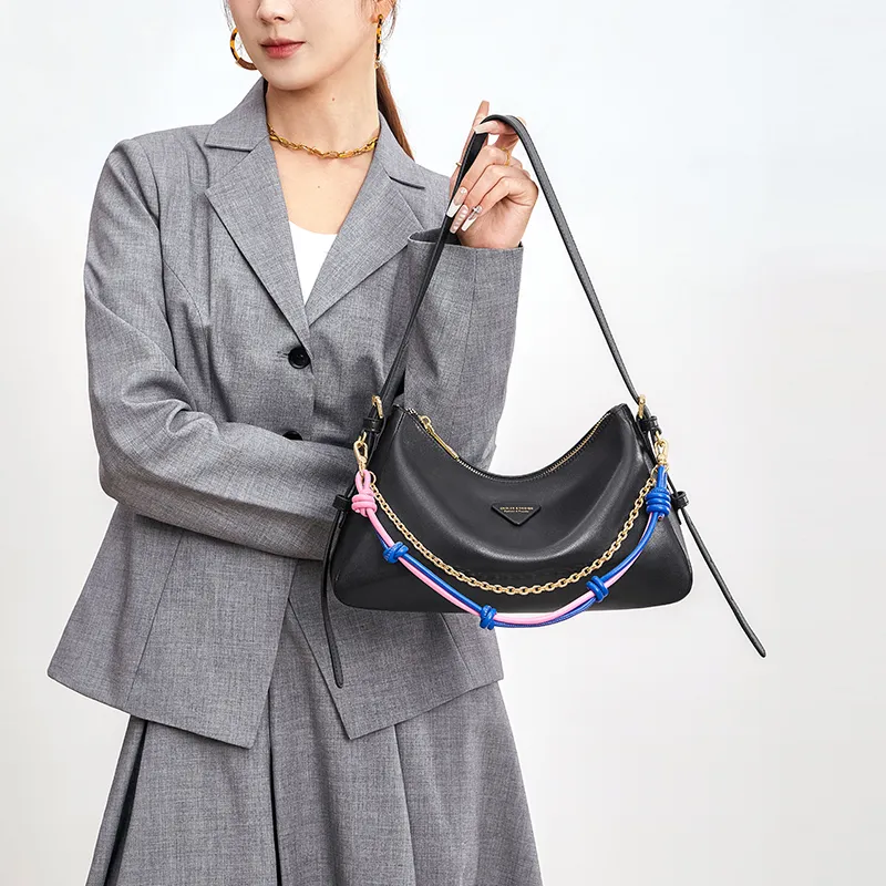 CNOLES Synthetic Leather Hobo Bag Crossbody Bag Shoulder Bag Regular Women's Black/White-3