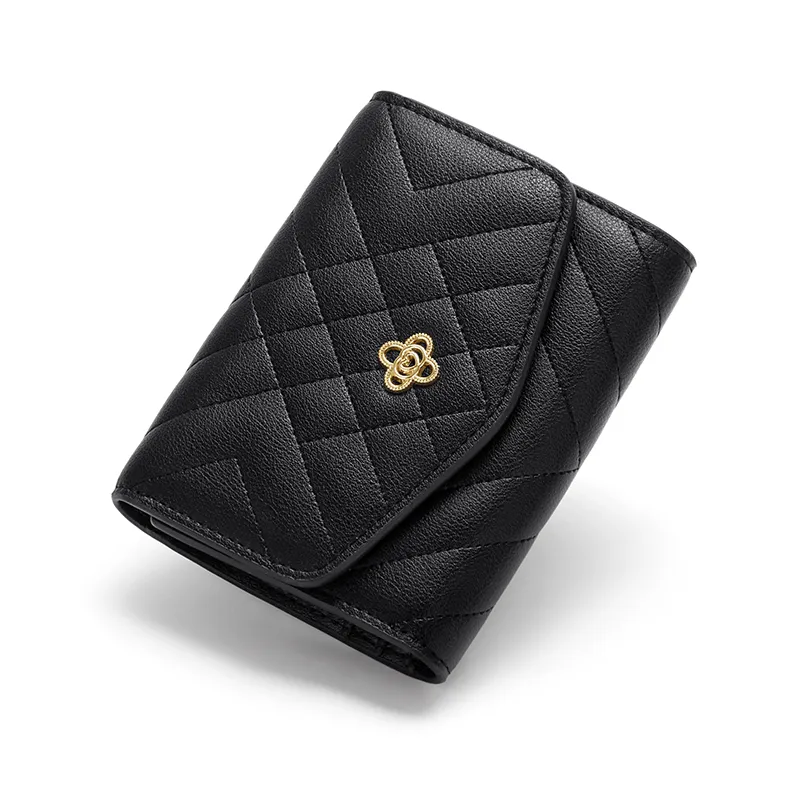 CNOLES Cow Split Leather Bonded Synthetic Leather Coin Purse Clutch Wallet Regular Women's Black-1