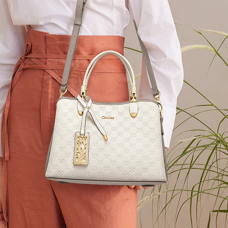 CNOLES Cow Leather Handbag, Crossbody And Backpack Dual Wearing Style Women's Cloud Milk Coffee-4