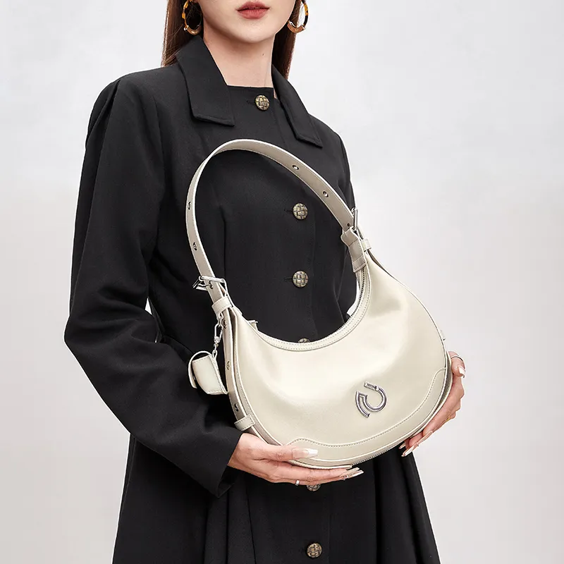 CNOLES Cow Leather Shoulder Bag, Crossbody Bag Regular Women's Cream White-1