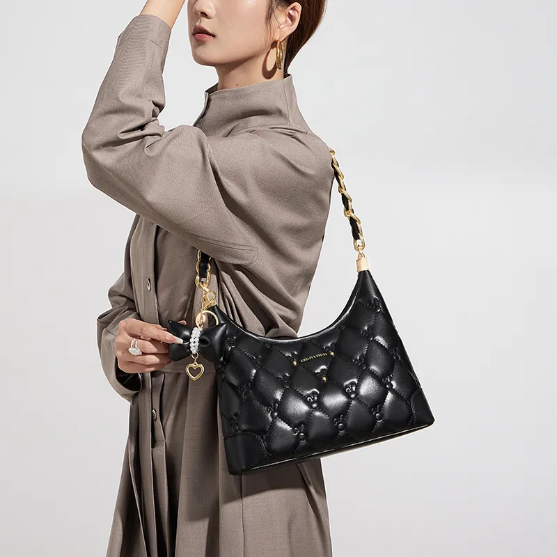 CNOLES Synthetic Leather Shoulder Bag, Crossbody Bag Regular Women's Hepburn Black-1