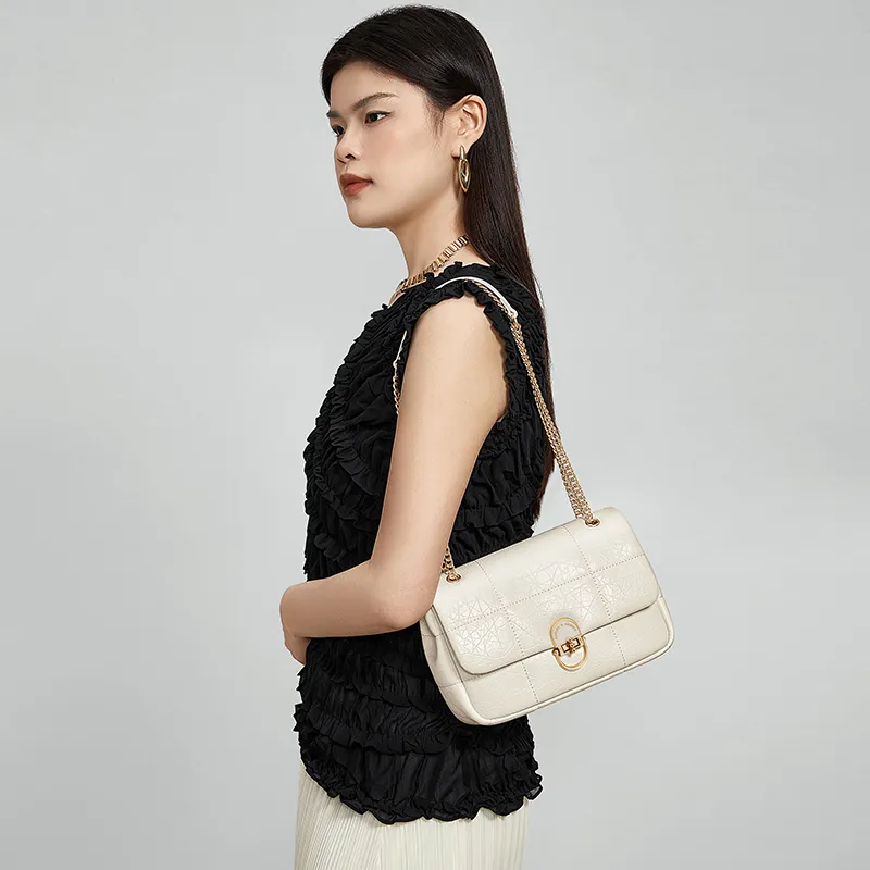 CNOLES Cow Leather Shoulder Bag Medium Size Women's White Chocolates-3