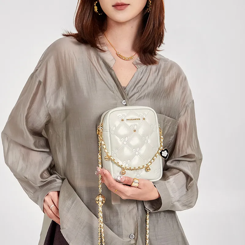 CNOLES Cow Leather Shoulder Bag, Crossbody Bag Regular Women's Cream White-4