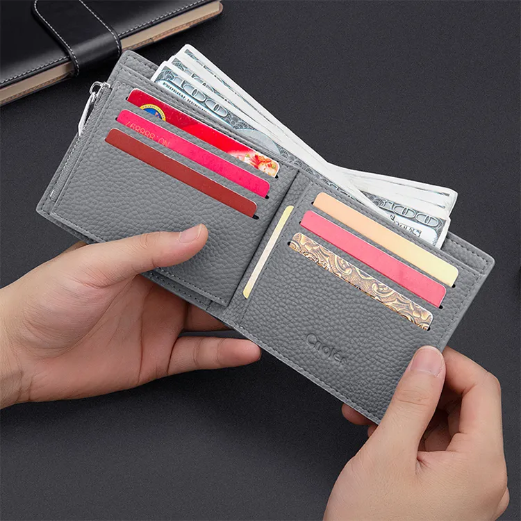 CNOLES PU Card Holder Money Clip Coin Purse Wallet Men's Dreamy Gray-8