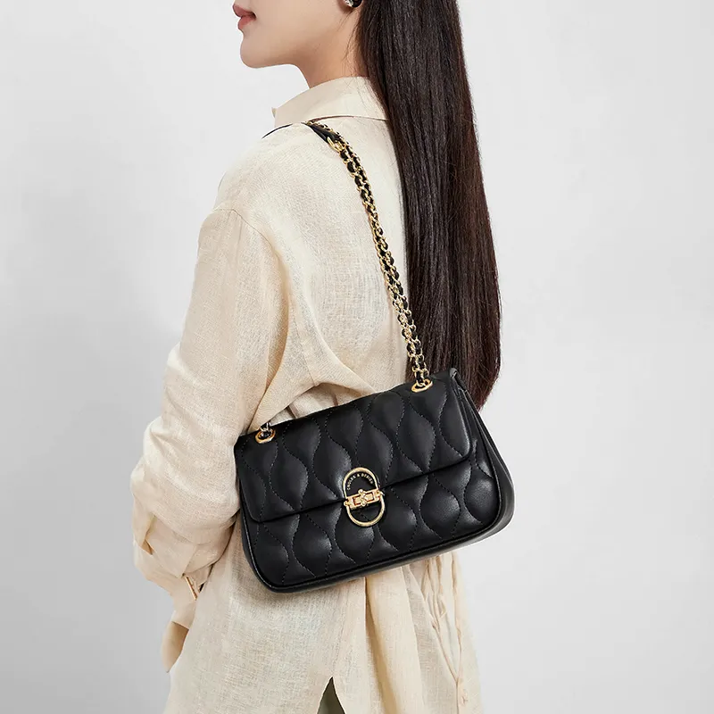 CNOLES Cow Leather Casual Office Date Small Square Bag Shoulder Bag Women's Wave White-6