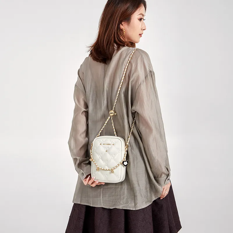 CNOLES Cow Leather Shoulder Bag, Crossbody Bag Regular Women's Cream White-6