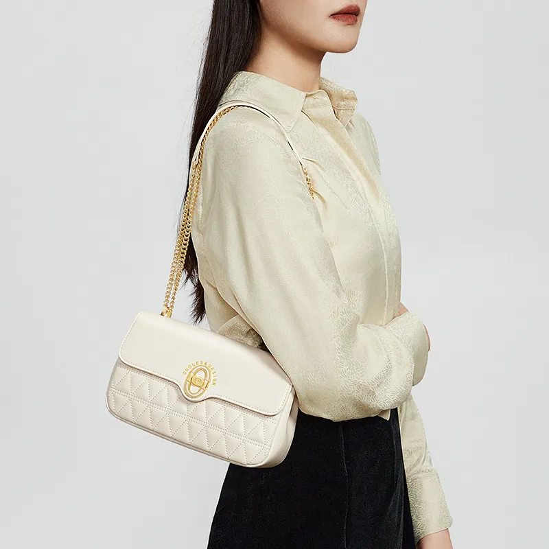 CNOLES Cow Leather Crossbody Bag Shoulder Bag Women's Cream White-1