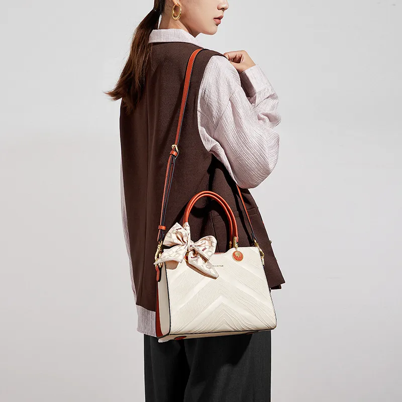 CNOLES Cow Leather Handbags Shoulder Bag Crossbody Bag Medium Size Women's Orange Milkshake-6