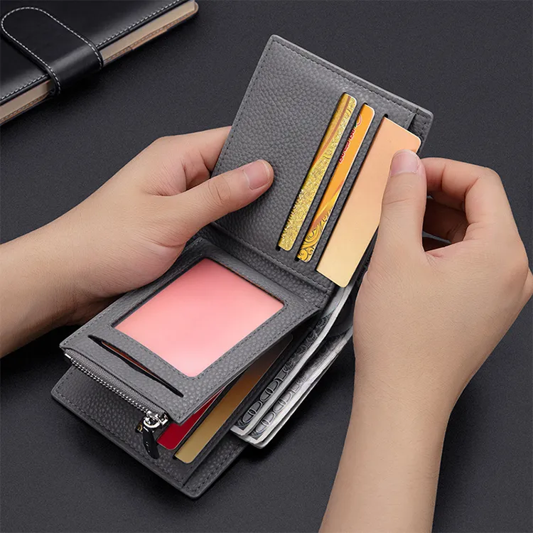 CNOLES PU Card Holder Money Clip Coin Purse Wallet Men's Dreamy Gray-7