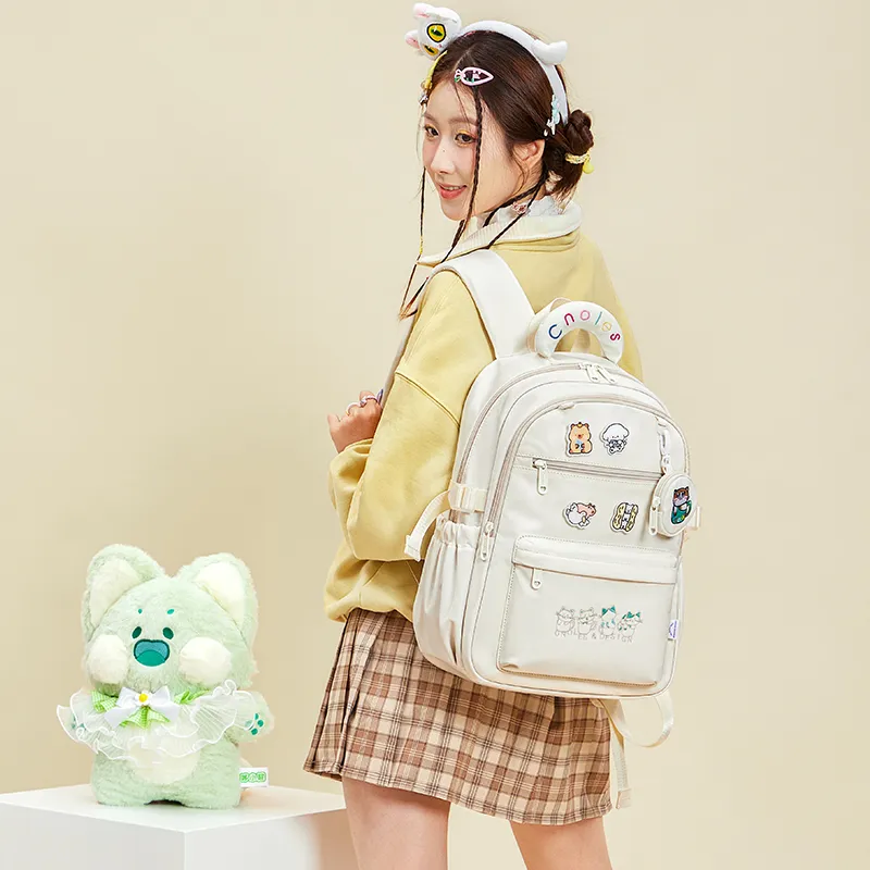 CNOLES Fabric Backpack Women's Cream White/Pink Blossom-5