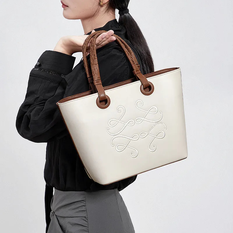 CNOLES Synthetic Leather Mom Bag Crossbody Bag Shoulder Bag Basket Bag Regular Women's Cream White-5