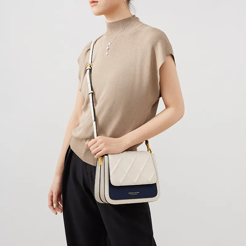CNOLES Cow Leather Crossbody Bags Shoulder Bags Women's Fashion Blue White-16