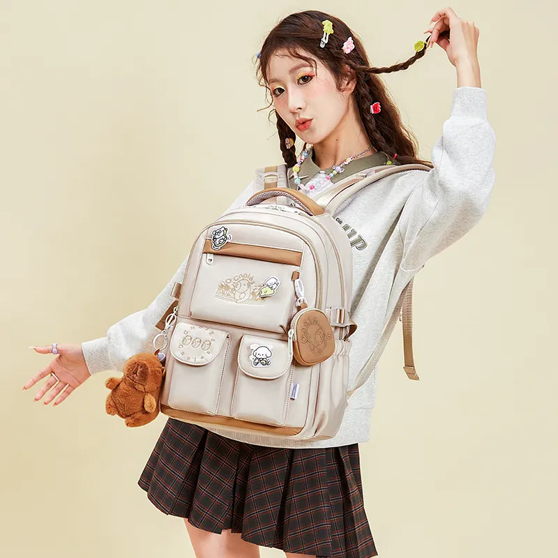 CNOLES Fabric Backpack Large Size Women's Apricot/Cardamom Powder-4