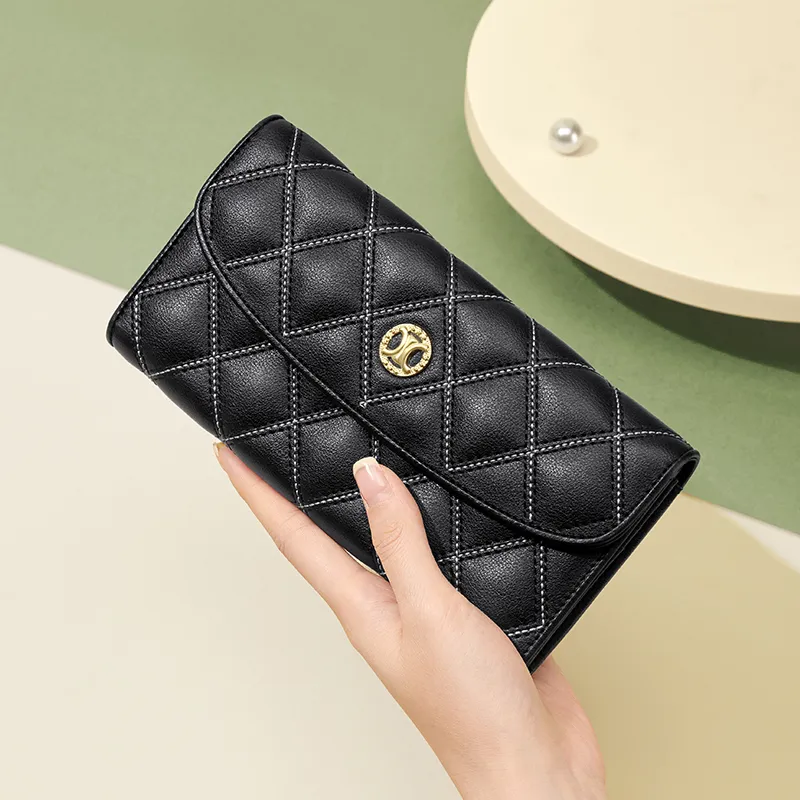 CNOLES Cow Leather Wallet Card Holder Money Clip Coin Purse Women's Black-6