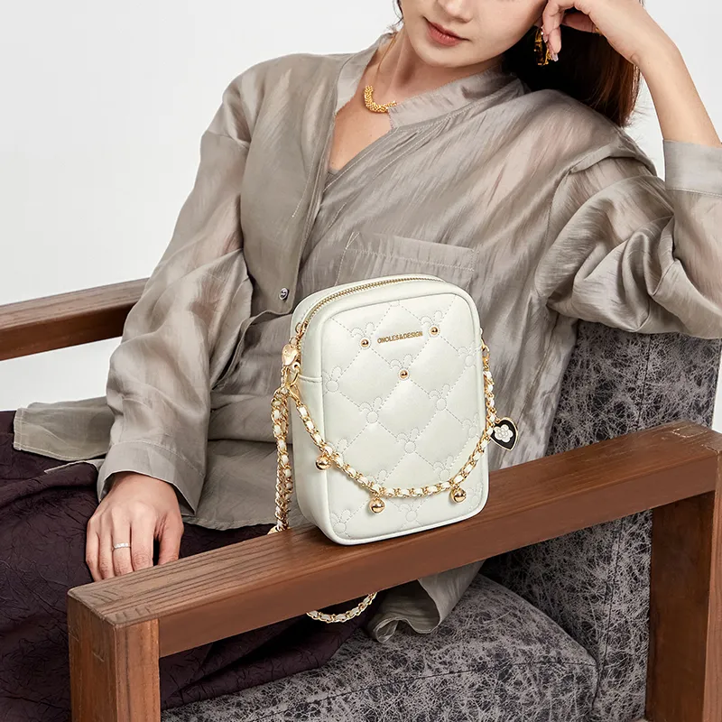 CNOLES Cow Leather Shoulder Bag, Crossbody Bag Regular Women's Cream White-7