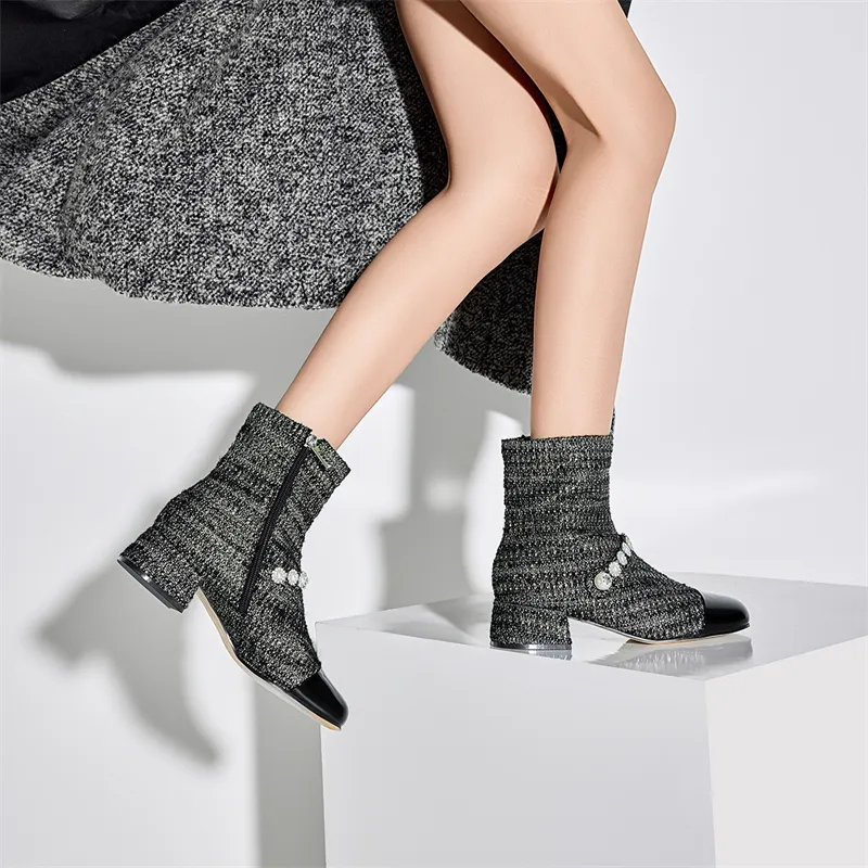 ELLE Ankle Boots Women's Black/Blue Gold-13
