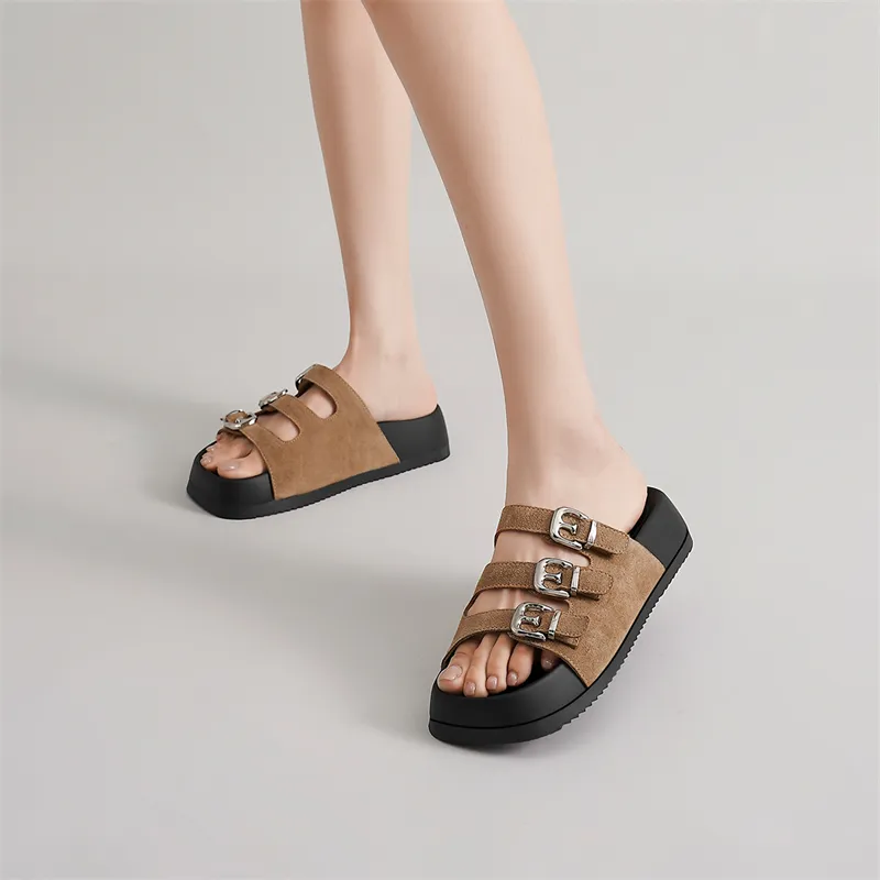 ELLE Slide Slippers Women's Black/Sand/Apricot-22