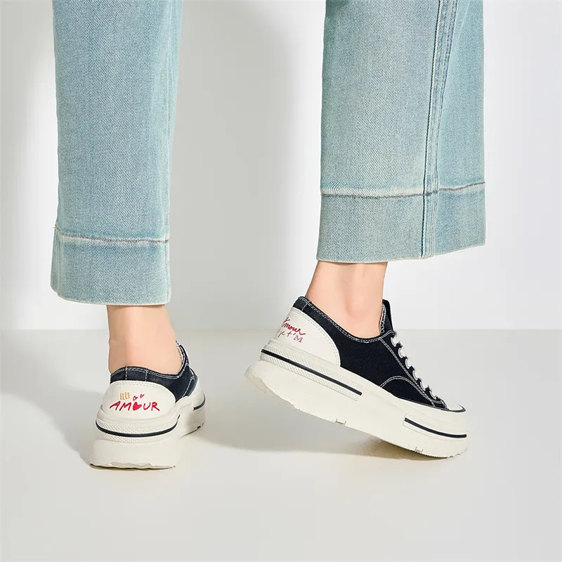 ELLE Anti Slip And Wear Resistant Height Increasing Low Top Canvas Shoes Women's-6