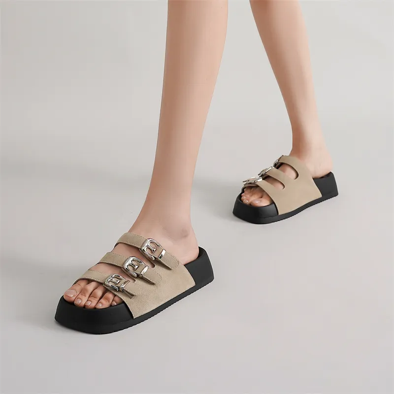ELLE Slide Slippers Women's Black/Sand/Apricot-5