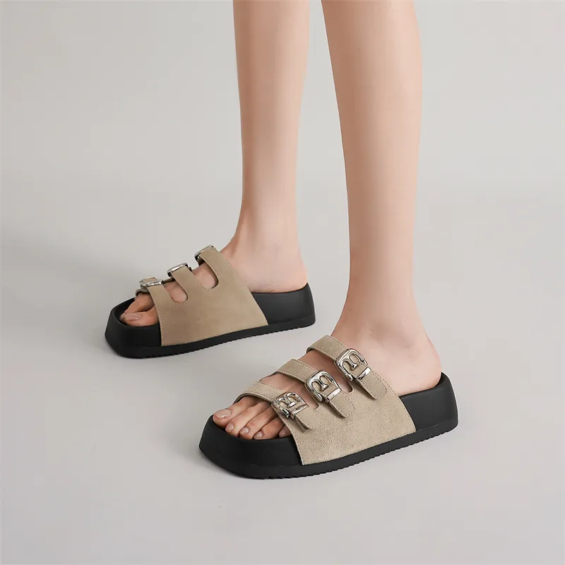 ELLE Slide Slippers Women's Black/Sand/Apricot-6